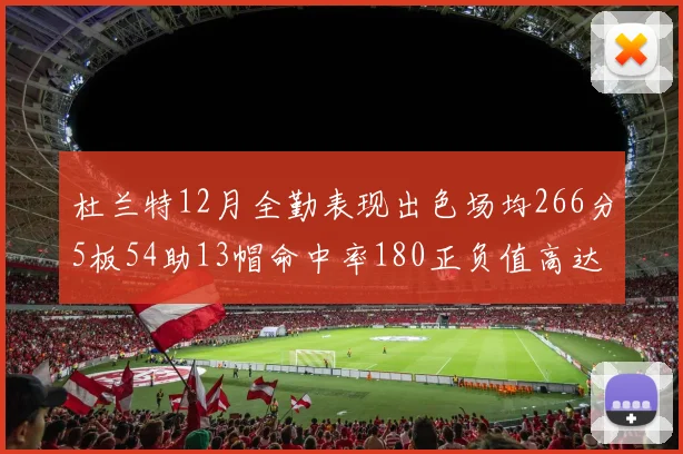 杜兰特12月全勤表现出色场均266分5板54助13帽命中率180正负值高达79